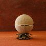 Travertine Lotus Egg Sculpture With Brass Band, thumbnail 1 of 2