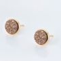Round Rose Druzy Crystal 18k Gold Plated Studs, thumbnail 3 of 4