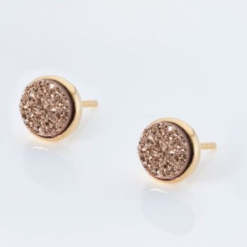 Round Rose Druzy Crystal 18k Gold Plated Studs, 3 of 4