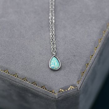 Green Opal Droplet Pendant Necklace In Sterling Silver, 3 of 11