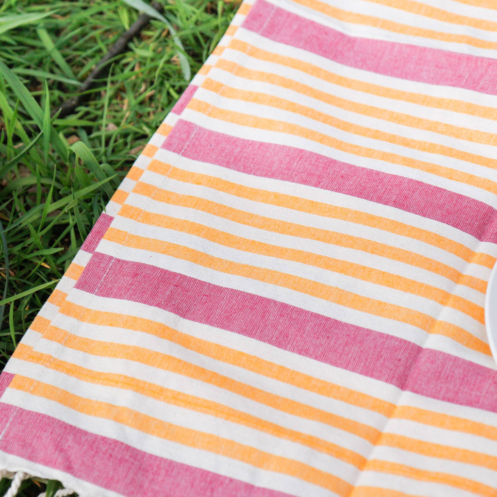 raspberry mango striped cotton picnic blanket by dibor