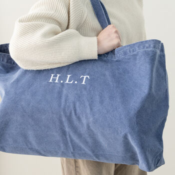 Embroidered Initials Oversized Washed Tote Bag, 3 of 5