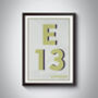 E13 East Ham Typography Postcode Print, thumbnail 8 of 11
