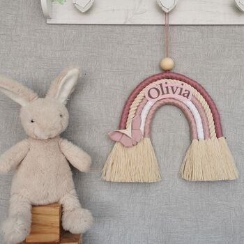 Pink Sparkle Wall Hanging, Macrame Rainbow Personalised, 2 of 11