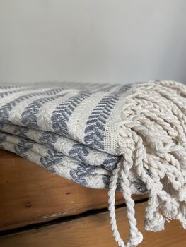 Grey Striped Design Cotton Bedspread, 3 of 10