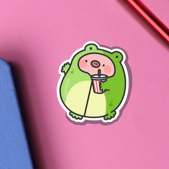 Cute Pig Wearing Frog Outfit Vinyl Sticker, 5 of 8