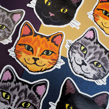 Three Cute Cat Face Vinyl Stickers, 4 of 7