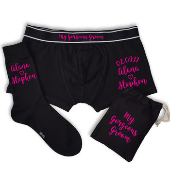 Personalised Groom's Date And Names Underwear Gift Set, 9 of 11