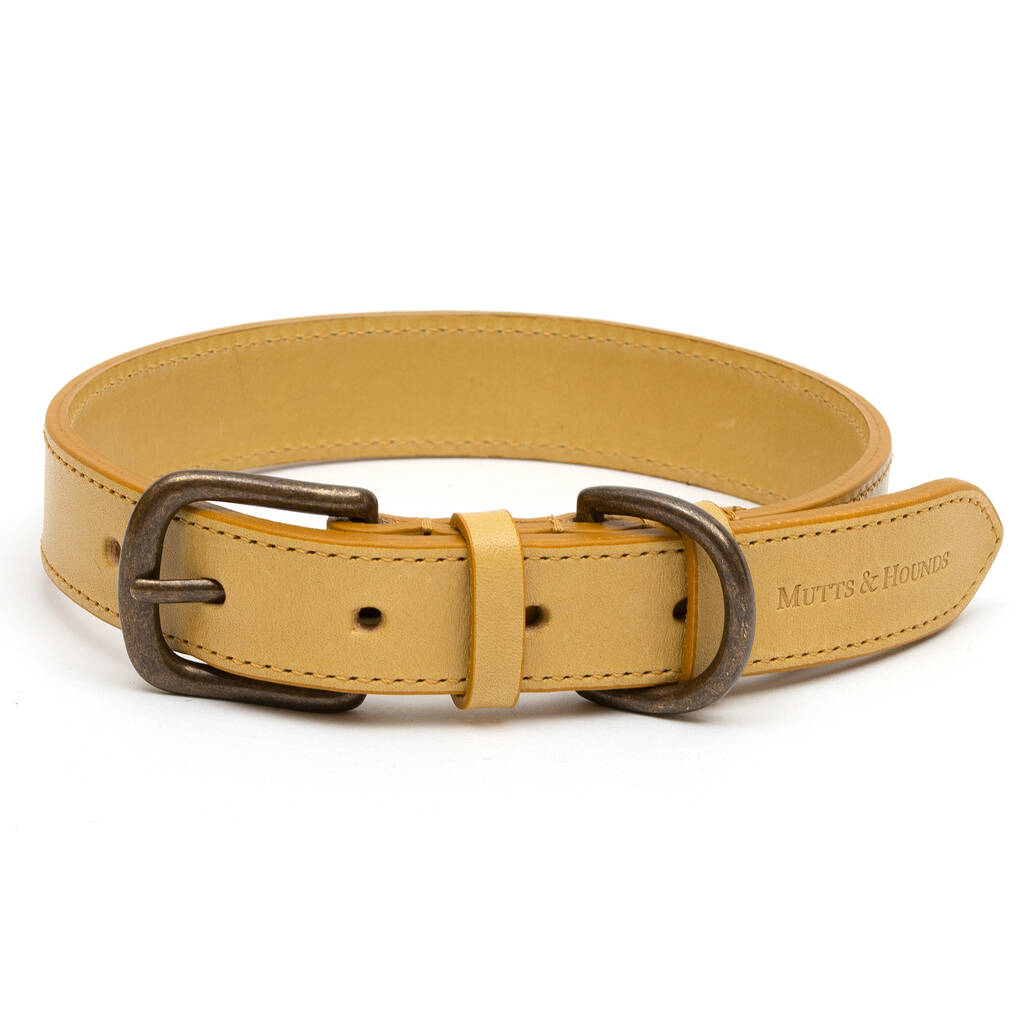 Mustard Full Leather Dog Collar And Lead By Mutts & Hounds