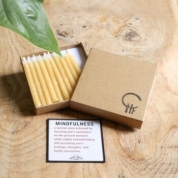 Mindful Living 'Pebble' Meditation Set Iron Candle Holder And Handmade Beeswax Candles, 7 of 7