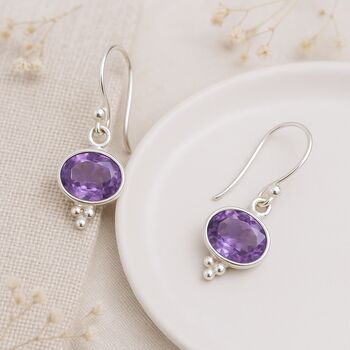 Sterling Silver Amethyst Drop Earrings – February Birthstone, 3 of 10