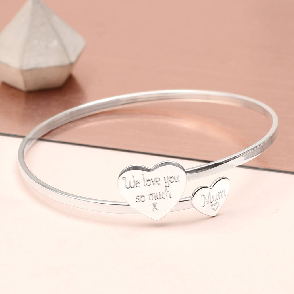 personalised sterling silver double heart bangle by hurleyburley ...