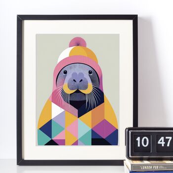 Cosy Walrus Portrait Illustration Art Print, 3 of 3