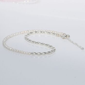 White Pearl Beaded Necklace Or Double Stranded Bracelet With Sterling Silver Beads, 6 of 10