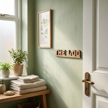 The Loo Sign – Walnut Wood Door Topper With Adhesive Dots, Modern Bathroom Decor, Stylish Wooden Restroom Sign, Easy Install Loo Sign, Elegant Wc Door Topper, Contemporary Wooden Bathroom Sign, 7 of 12