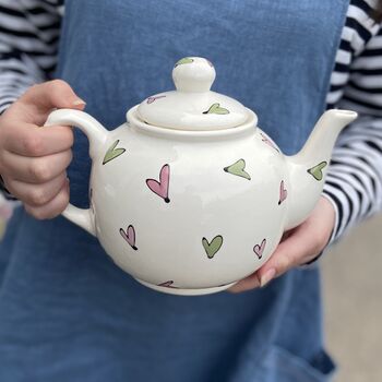 Personalised Hand Painted Mr And Mrs Heart Teapot, 2 of 4