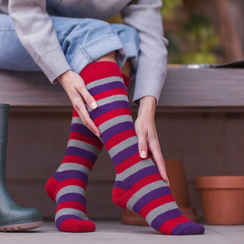 Personalised Birthday Stripy Welly Socks With Gold Foil Label, 10 of 10