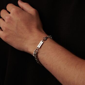 9 Mm Engraveable Flat Curb Bracelet, Cuban Link Bracelet, 2 of 9