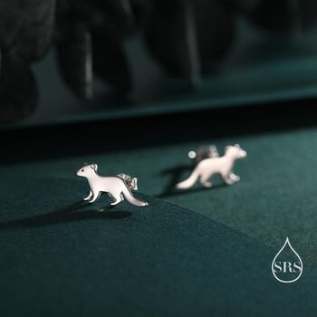 Sterling Silver Very Cute Weasel Stud Earrings, 2 of 12