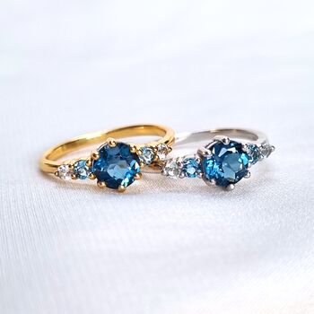 Ombre Blue Topaz Five Stone Ring In Silver And Gold, 7 of 11
