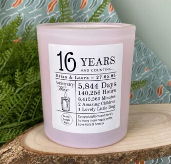 Personalised Wax Anniversary 16 Years Counting Candle, 3 of 11