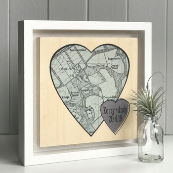 Double Painted Heart Shaped Map Print On Wood, 6 of 10