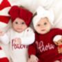 Christmas Embroidered Personalised New Baby Knitted Romper, thumbnail 1 of 12
