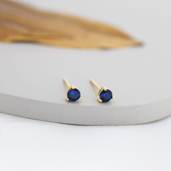 Sterling Silver Extra Tiny Sapphire Blue Crystal Cz Stud Earrings, 6 of 12
