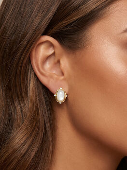 Gold Pearl Oval Stud Earrings, Women's Jewellery, 2 of 4