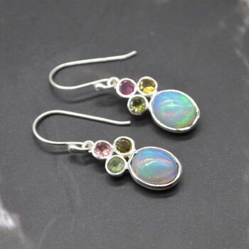 Fire Opal, Tourmaline Earrings: Silver, Dangle Drop, 5 of 6