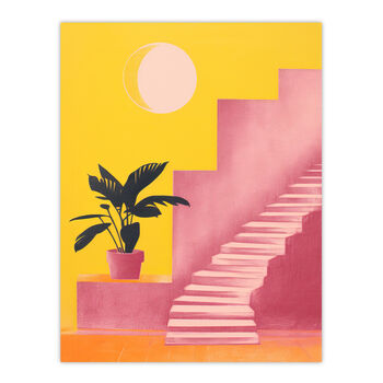 Pink Villa At Sunset Bright Yellow Wall Art Print, 6 of 6