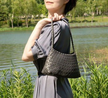 Hand Woven Vegan Leather Shoulder Bag, 3 of 12