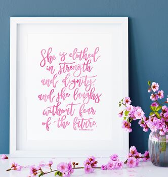 She Is Clothed In Strength Calligraphy Print, 2 of 6