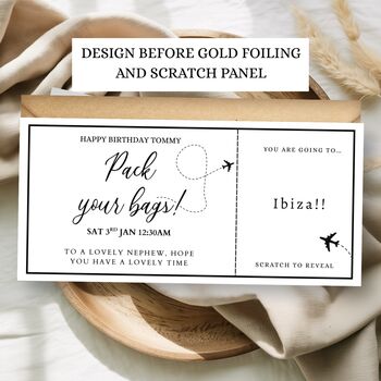 Holiday Scratch To Reveal Card, Gold Foil Birthday Voucher, Scratch Off Ticket, 2 of 3