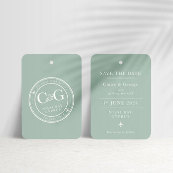'Fly Away' Destination Save The Date Luggage Tag, 8 of 9