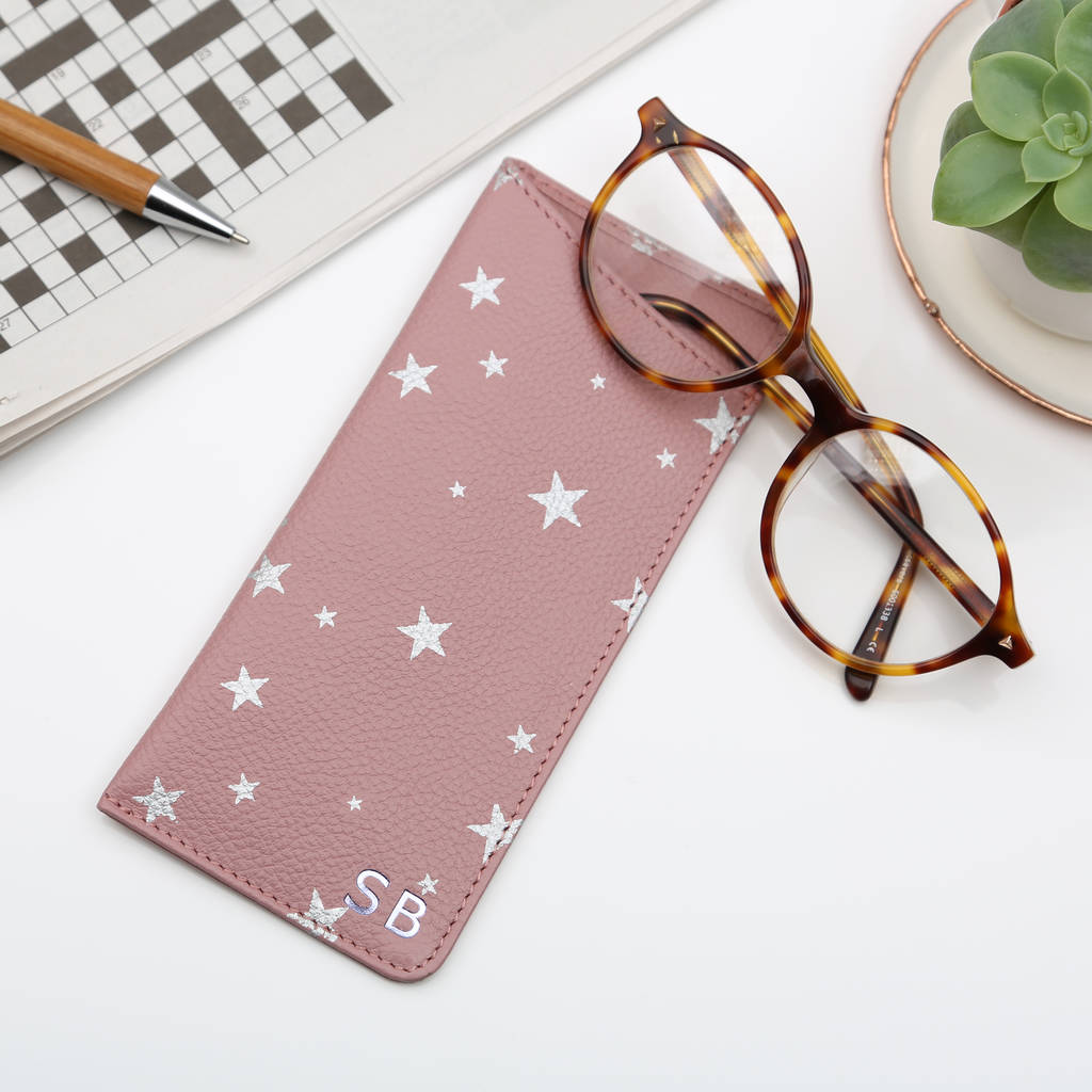 Luxury Italian Star Print Leather Initials Glasses Case By Hurleyburley