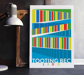 London Art Print Of The Colourful Tooting Bec Lido, 2 of 3