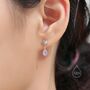 Sterling Silver Tiny Starburst And Dangle Moonstone Stud Earrings, thumbnail 4 of 12