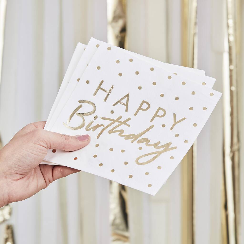 Gold Foiled Happy Birthday Paper Napkins, 1 of 2