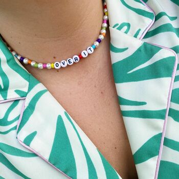 Personalised Rainbow And Faux Pearl Beaded Necklace, 2 of 3