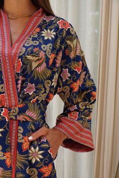Blue Satin Indonesian Kimono Robe, 3 of 5