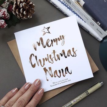 Rose Gold Christmas Card For Nanna | Personalised, 2 of 4