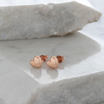 Tiny Heart Stud Earrings Gold Or Rose Gold Vermeil, 2 of 6