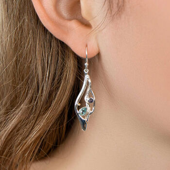Molten Sterling Silver Topaz And Iolite Drop Earrings, 3 of 7