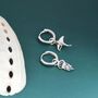 Mismatched Manta Ray Fish And Jellyfish Huggie Hoop Earrings, thumbnail 1 of 12