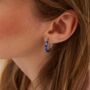 Enamel Stripe Sterling Silver Hoop Earrings Zirconia, thumbnail 3 of 10