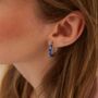 Blue Enamel Stripe Sterling Silver Hoop Earrings Zirconia Interior, thumbnail 5 of 10