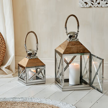 Reclaimed Wood And Stainless Steel Candle Lantern, 2 of 8