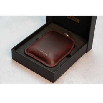 Burgundy Leather Cased Hip Flask 6oz Stainless Steel, 6 of 12