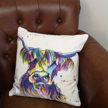 Bright, Fun, Rainbow Moo Cotton Canvas Cushion, 2 of 2